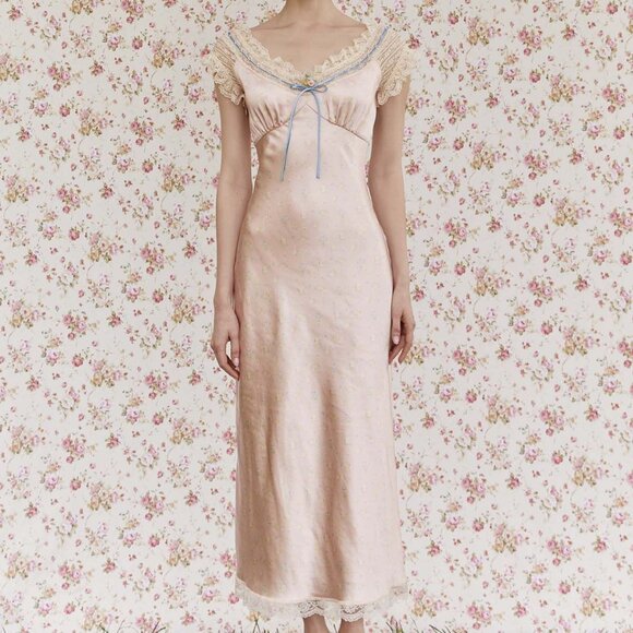 Lacemade Dresses & Skirts - Soft Pink Lace-Trim Maxi Dress By Lacemade